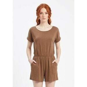 ZENANA Women's Romper XL Polyester Rayon Spandex Brown Lightweight Summer
